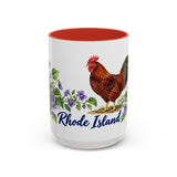 Rhode Island State Bird and Flower Mug, Watercolor Botanical Coffee Cup, Nature Lover Gift, 11oz 15oz Accent Mug — 15oz / Red — front