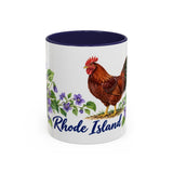 Rhode Island State Bird and Flower Mug, Watercolor Botanical Coffee Cup, Nature Lover Gift, 11oz 15oz Accent Mug — 11oz / Navy — front