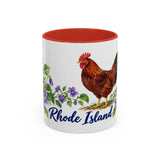 Rhode Island State Bird and Flower Mug, Watercolor Botanical Coffee Cup, Nature Lover Gift, 11oz 15oz Accent Mug — 11oz / Red — front