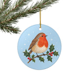 Robin on Holly Ceramic Ornament, Double Sided Round Christmas Decoration, Holiday Keepsake Gift — Product view — Photo 8