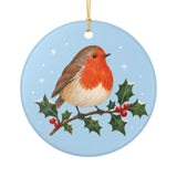 Robin on Holly Ceramic Ornament, Double Sided Round Christmas Decoration, Holiday Keepsake Gift — Front view — Photo 1