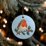 Robin on Holly Ceramic Ornament, Double Sided Round Christmas Decoration, Holiday Keepsake Gift — Lifestyle view — Photo 7
