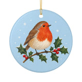 Robin on Holly Ceramic Ornament, Double Sided Round Christmas Decoration, Holiday Keepsake Gift — Back view — Photo 2