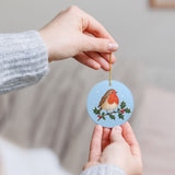 Robin on Holly Ceramic Ornament, Double Sided Round Christmas Decoration, Holiday Keepsake Gift — Product view — Photo 10