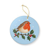 Robin on Holly Ceramic Ornament, Double Sided Round Christmas Decoration, Holiday Keepsake Gift — Product view — Photo 5