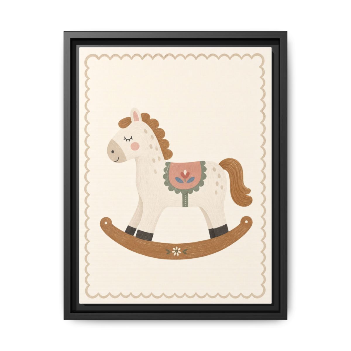 Rocking Horse Framed Nursery Canvas, Storybook Kids Room Wall Art, 12x16 18x24 — Front view — Photo 1