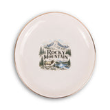 Rocky Mountain Ceramic Ring Dish, Gold Rim Trinket Tray, Jewelry Holder Gift, Round Wavy Round Heart — Front view — Photo 1