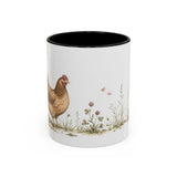 Russet Hen Accent Mug | Watercolor Nature Coffee Cup | 11oz 15oz Farm Animal Gift — 11oz / Black — front