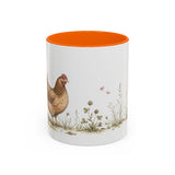 Russet Hen Accent Mug | Watercolor Nature Coffee Cup | 11oz 15oz Farm Animal Gift — 11oz / Orange — front
