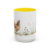 Russet Hen Accent Mug | Watercolor Nature Coffee Cup | 11oz 15oz Farm Animal Gift — 15oz / Yellow — front