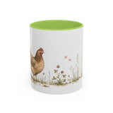 Russet Hen Accent Mug | Watercolor Nature Coffee Cup | 11oz 15oz Farm Animal Gift — 11oz / Light Green — front