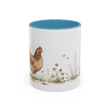 Russet Hen Accent Mug | Watercolor Nature Coffee Cup | 11oz 15oz Farm Animal Gift — 11oz / Light Blue — front