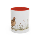 Russet Hen Accent Mug | Watercolor Nature Coffee Cup | 11oz 15oz Farm Animal Gift — 11oz / Red — front