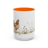 Russet Hen Accent Mug | Watercolor Nature Coffee Cup | 11oz 15oz Farm Animal Gift — 15oz / Orange — front