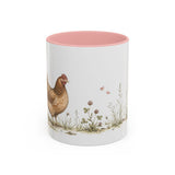 Russet Hen Accent Mug | Watercolor Nature Coffee Cup | 11oz 15oz Farm Animal Gift — 11oz / Pink — front