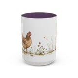 Russet Hen Accent Mug | Watercolor Nature Coffee Cup | 11oz 15oz Farm Animal Gift — 15oz / Purple — front