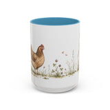 Russet Hen Accent Mug | Watercolor Nature Coffee Cup | 11oz 15oz Farm Animal Gift — 15oz / Light Blue — front