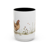 Russet Hen Accent Mug | Watercolor Nature Coffee Cup | 11oz 15oz Farm Animal Gift — 15oz / Black — front