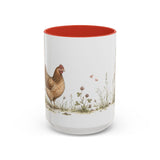 Russet Hen Accent Mug | Watercolor Nature Coffee Cup | 11oz 15oz Farm Animal Gift — 15oz / Red — front