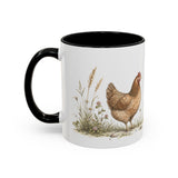 Russet Hen Accent Mug | Watercolor Nature Coffee Cup | 11oz 15oz Farm Animal Gift — 11oz / Black — left