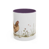 Russet Hen Accent Mug | Watercolor Nature Coffee Cup | 11oz 15oz Farm Animal Gift — 11oz / Purple — front