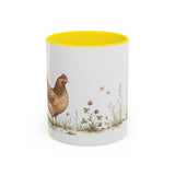 Russet Hen Accent Mug | Watercolor Nature Coffee Cup | 11oz 15oz Farm Animal Gift — 11oz / Yellow — front