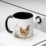 Russet Hen Accent Mug | Watercolor Nature Coffee Cup | 11oz 15oz Farm Animal Gift — 11oz / Black — context-2