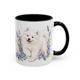 Samoyed Mug, Cute Watercolor Dog Coffee Cup, Floral Pet Lover Gift, 11oz 15oz Ceramic Accent Mug — 11oz / Black — right