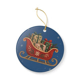 Santa Sleigh and Gifts Ceramic Ornament, Double Sided Round Christmas Decoration, Holiday Keepsake Gift — Product view — Photo 5