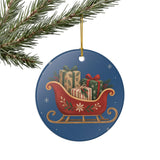Santa Sleigh and Gifts Ceramic Ornament, Double Sided Round Christmas Decoration, Holiday Keepsake Gift — Product view — Photo 8