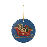 Santa Sleigh and Gifts Ceramic Ornament, Double Sided Round Christmas Decoration, Holiday Keepsake Gift — Product view — Photo 4