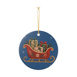 Santa Sleigh and Gifts Ceramic Ornament, Double Sided Round Christmas Decoration, Holiday Keepsake Gift — Product view — Photo 3