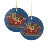 Santa Sleigh and Gifts Ceramic Ornament, Double Sided Round Christmas Decoration, Holiday Keepsake Gift — Product view — Photo 6
