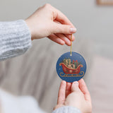 Santa Sleigh and Gifts Ceramic Ornament, Double Sided Round Christmas Decoration, Holiday Keepsake Gift — Product view — Photo 10