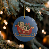 Santa Sleigh and Gifts Ceramic Ornament, Double Sided Round Christmas Decoration, Holiday Keepsake Gift — Lifestyle view — Photo 7