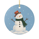 Scarf Snowman Ceramic Ornament, Double Sided Round Christmas Decoration, Holiday Keepsake Gift — Back view — Photo 2