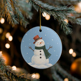Scarf Snowman Ceramic Ornament, Double Sided Round Christmas Decoration, Holiday Keepsake Gift — Lifestyle view — Photo 7