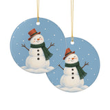 Scarf Snowman Ceramic Ornament, Double Sided Round Christmas Decoration, Holiday Keepsake Gift — Product view — Photo 6
