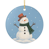 Scarf Snowman Ceramic Ornament, Double Sided Round Christmas Decoration, Holiday Keepsake Gift — Front view — Photo 1