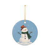Scarf Snowman Ceramic Ornament, Double Sided Round Christmas Decoration, Holiday Keepsake Gift — Product view — Photo 4