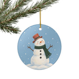 Scarf Snowman Ceramic Ornament, Double Sided Round Christmas Decoration, Holiday Keepsake Gift — Product view — Photo 8