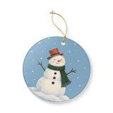 Scarf Snowman Ceramic Ornament, Double Sided Round Christmas Decoration, Holiday Keepsake Gift — Product view — Photo 5