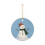 Scarf Snowman Ceramic Ornament, Double Sided Round Christmas Decoration, Holiday Keepsake Gift — Product view — Photo 3