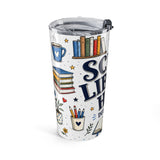 School Library Hero 20oz Tumbler — Due Date Hero — Insulated Stainless Steel Travel Cup — Left view — Photo 3
