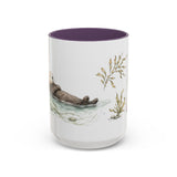 Sea Otter Accent Mug | Watercolor Nature Coffee Cup | 11oz 15oz Ocean Wildlife Gift — 15oz / Purple — front