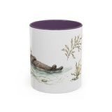 Sea Otter Accent Mug | Watercolor Nature Coffee Cup | 11oz 15oz Ocean Wildlife Gift — 11oz / Purple — front