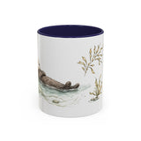 Sea Otter Accent Mug | Watercolor Nature Coffee Cup | 11oz 15oz Ocean Wildlife Gift — 11oz / Navy — front
