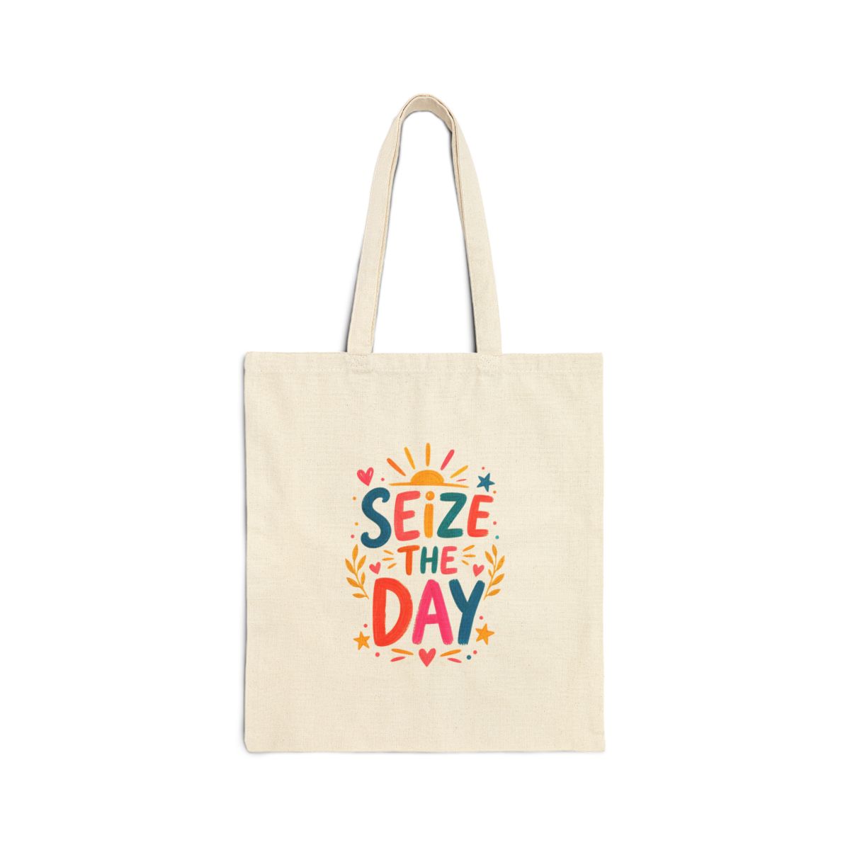 Seize The Day Tote Bag — Ancient Wisdom Quote Canvas Bag — Colorful Philosophy Gift — Front view — Photo 1