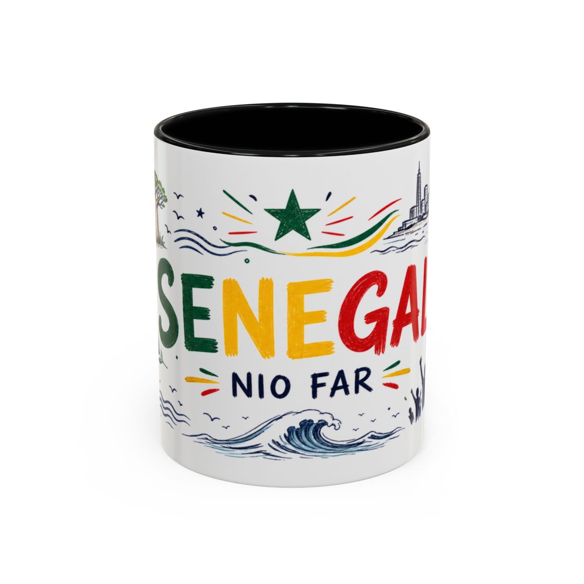 Senegal Soccer Coffee Mug — Soccer Fan Gift — Accent Color Ceramic 11oz 15oz Match Day Cup — Front view — Photo 1