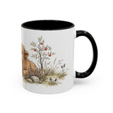 Shaggy Highland Cow Calf Accent Mug | Watercolor Nature Coffee Cup | 11oz 15oz Farm Animal Gift — 11oz / Black — right